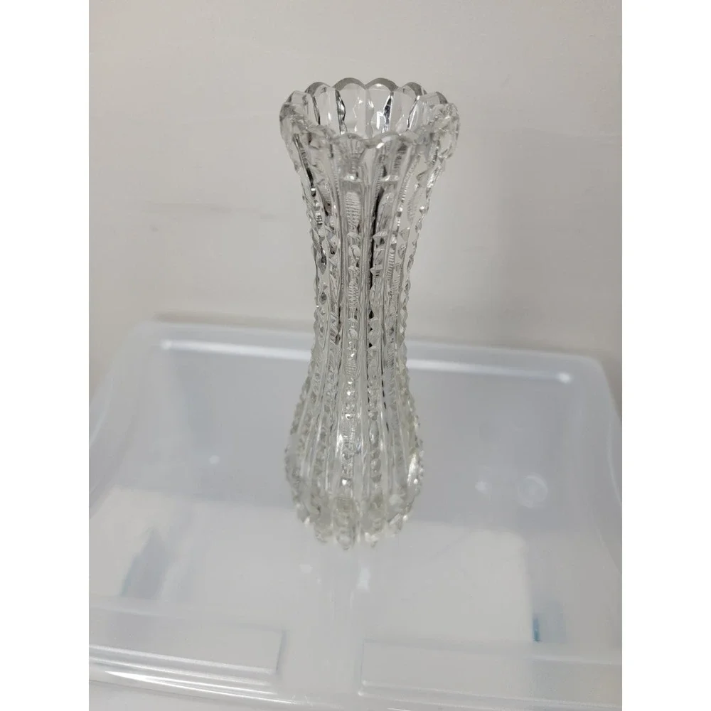 VINTAGE AMERICAN BRILLIANT CUT GLASS CRYSTAL FLOWER BUD VASE NOTCHED PRISM PTTRN